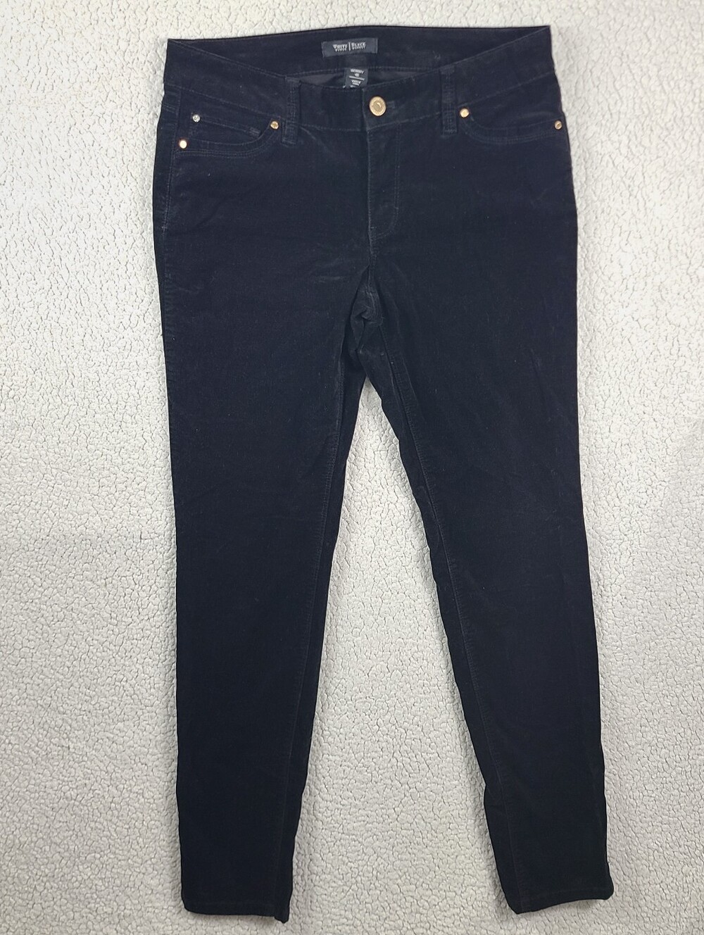 WHBM Black Velveteen Corduroy Skinny Pants Gold Ankle Zip 4R